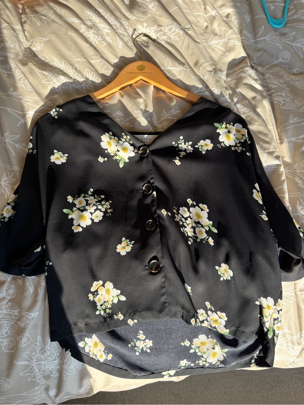 Elodie Black Floral Button-Front Blouse
